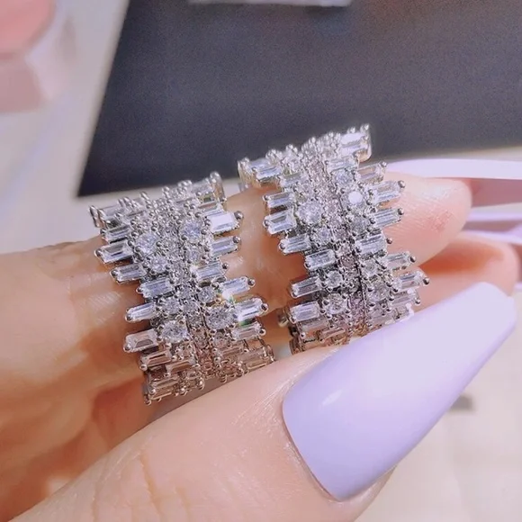 New Luxury 925 Sterling Silver Irregular Silver Eternity Band Ring - Picture 7 of 9